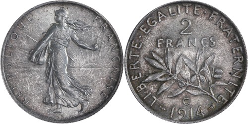 France francs silver - silver, 1914