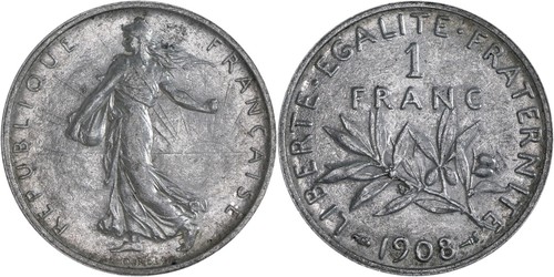 France franc silver 1908 - france:,